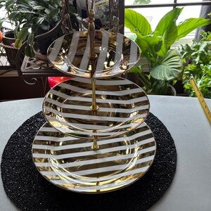 Gold and White Striped Tiered Serving Tray